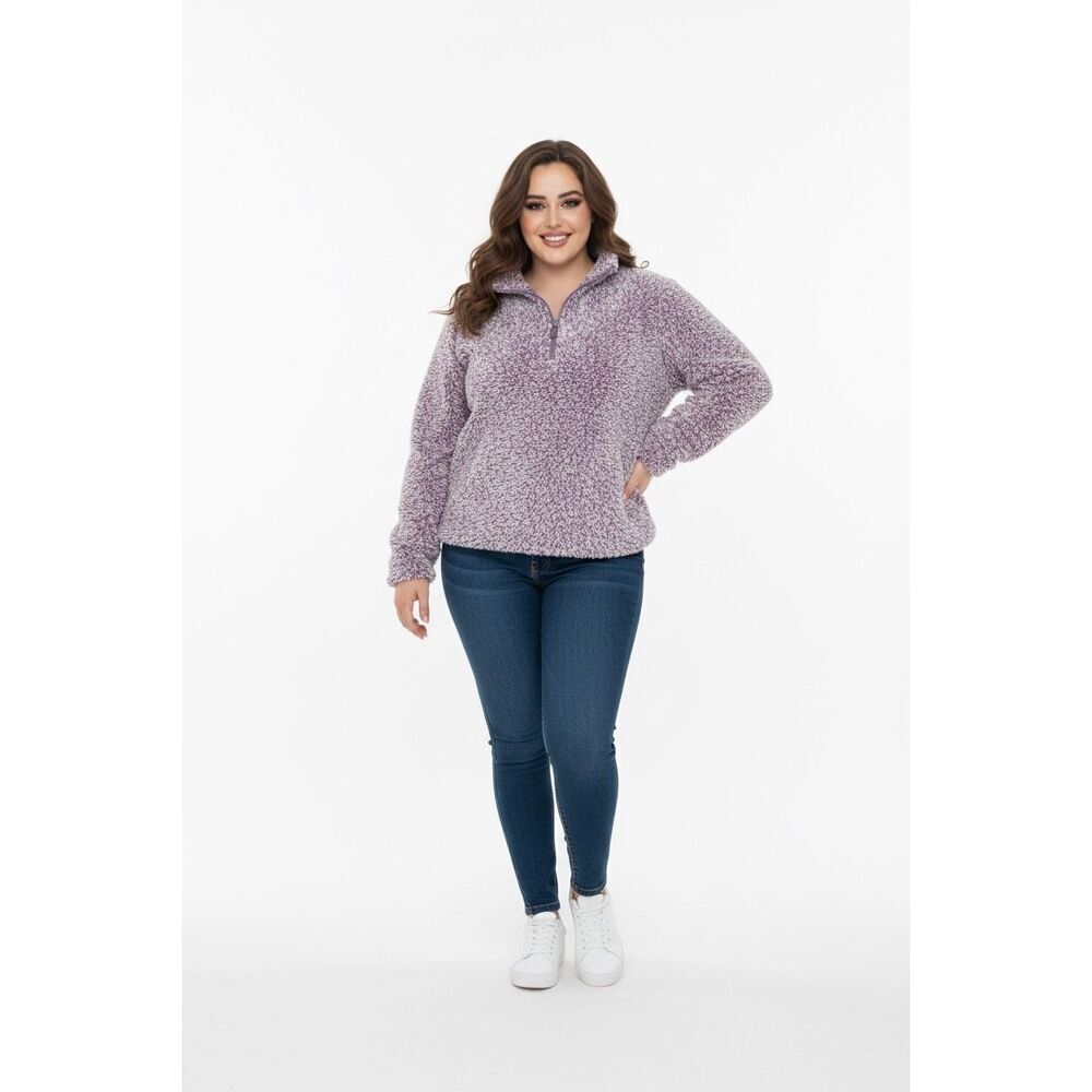 Time and Tru 1/2 Zip Fuzzy Purple Pullover